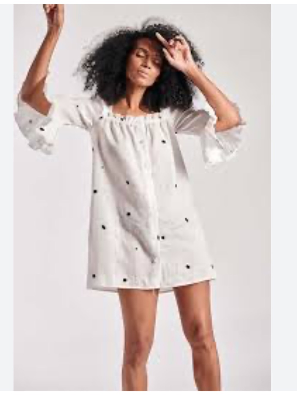 Sleeper White Mini Dress with Black Dot Embroidery